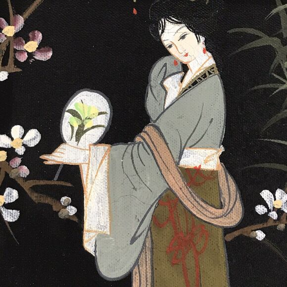 Vtg. Japanese Oriental Maiden Oil On Canvas Signed Painting Gold Framed Matted - Picture 11 of 15